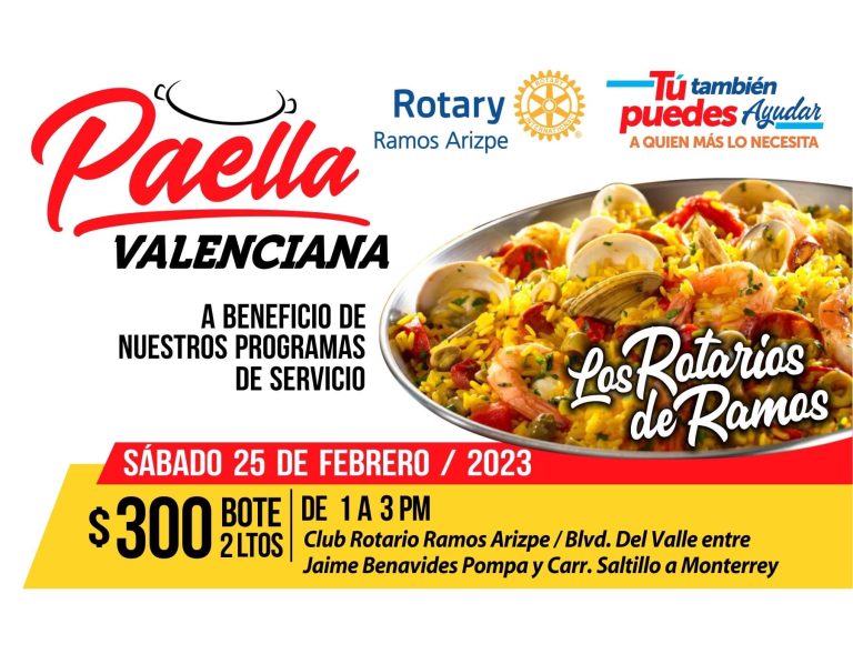 Invita Club Rotario de Ramos Arizpe a su venta de paella por una buena causa 