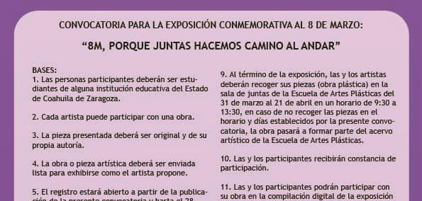 Invita UA de C a participar en la exposición conmemorativa al 8 de marzo: “8M, Porque Juntas Hacemos Camino al Andar”