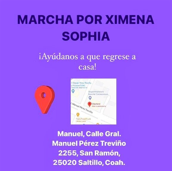 Convocan a marcha por Ximena Sophia, niña sustraída por su padre de guardería en Saltillo