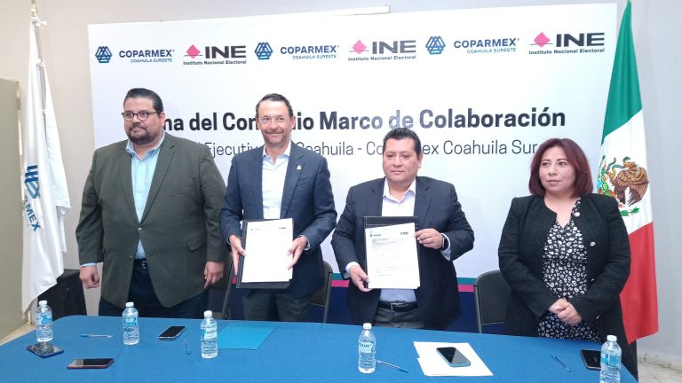 Firman convenio INE y Coparmex Coahuila Sureste para promover el voto en próximas elecciones
