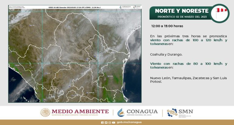 Trae frente frío #37 rachas de viento de hasta 120 km/h en Coahuila