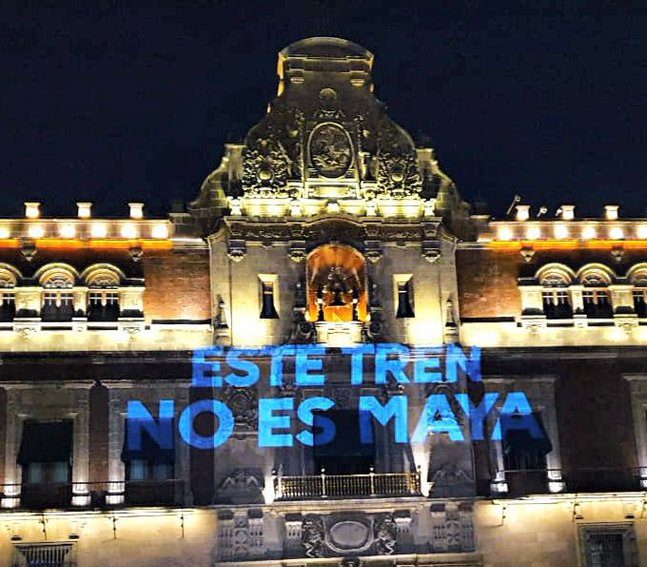 Con la frase «este Tren no es Maya» protestan contra proyecto de AMLO