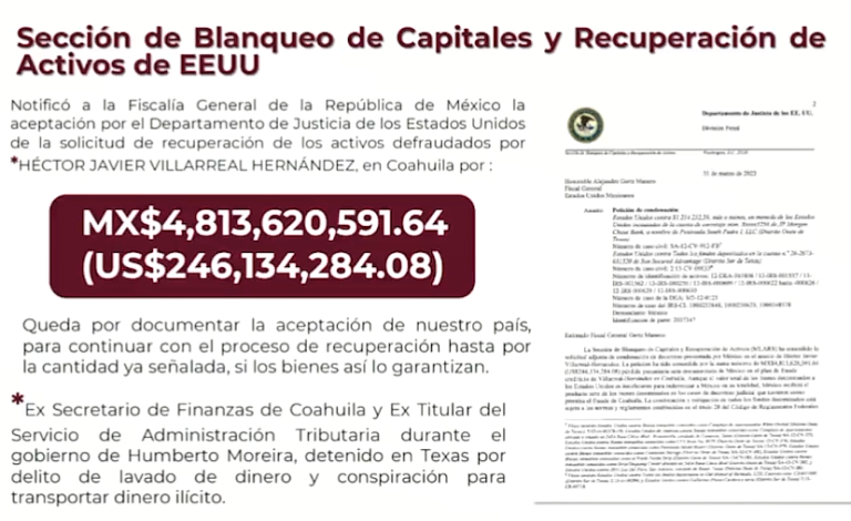 Devolverá Estados Unidos a México más de 246 millones de dólares que confiscó a ex tesorero de Coahuila