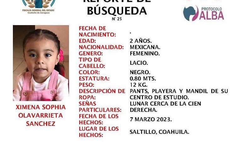 Buscan a menor sustraída en Saltillo en otros estados