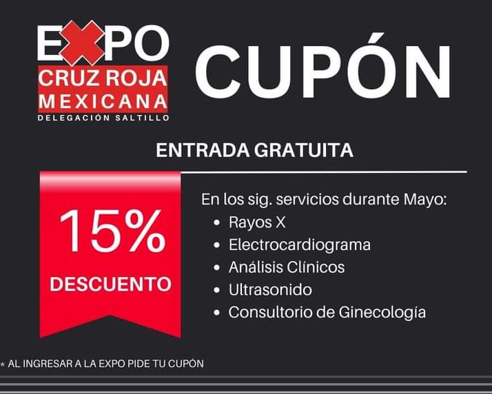 Obsequiará Cruz Roja en su “Expo” cupones del 15 por ciento de descuento para todos sus servicios