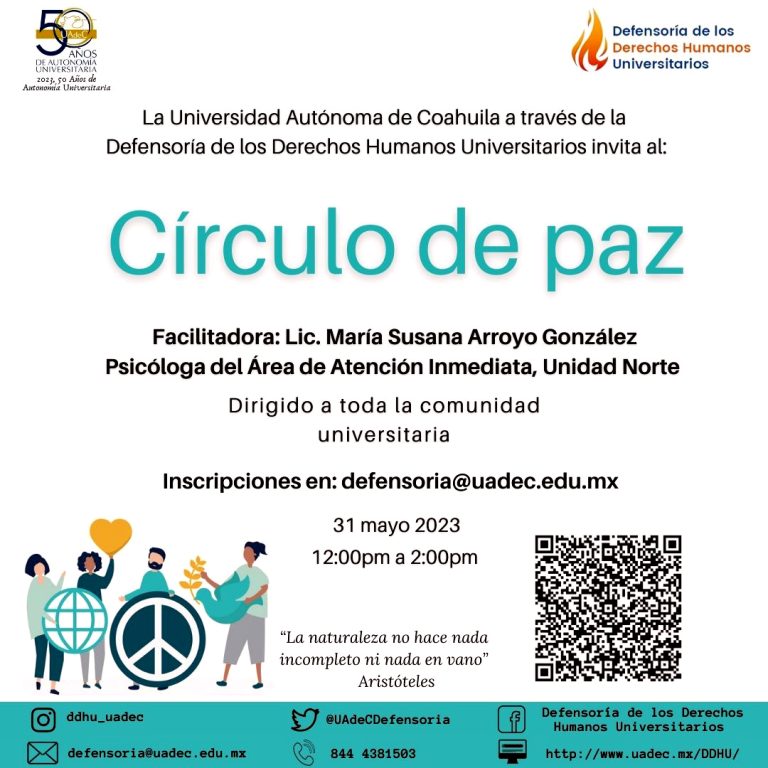 Convoca Defensoría de los Derechos Humanos Universitarios de la UA de C al Círculo de Paz “Resiliencia”