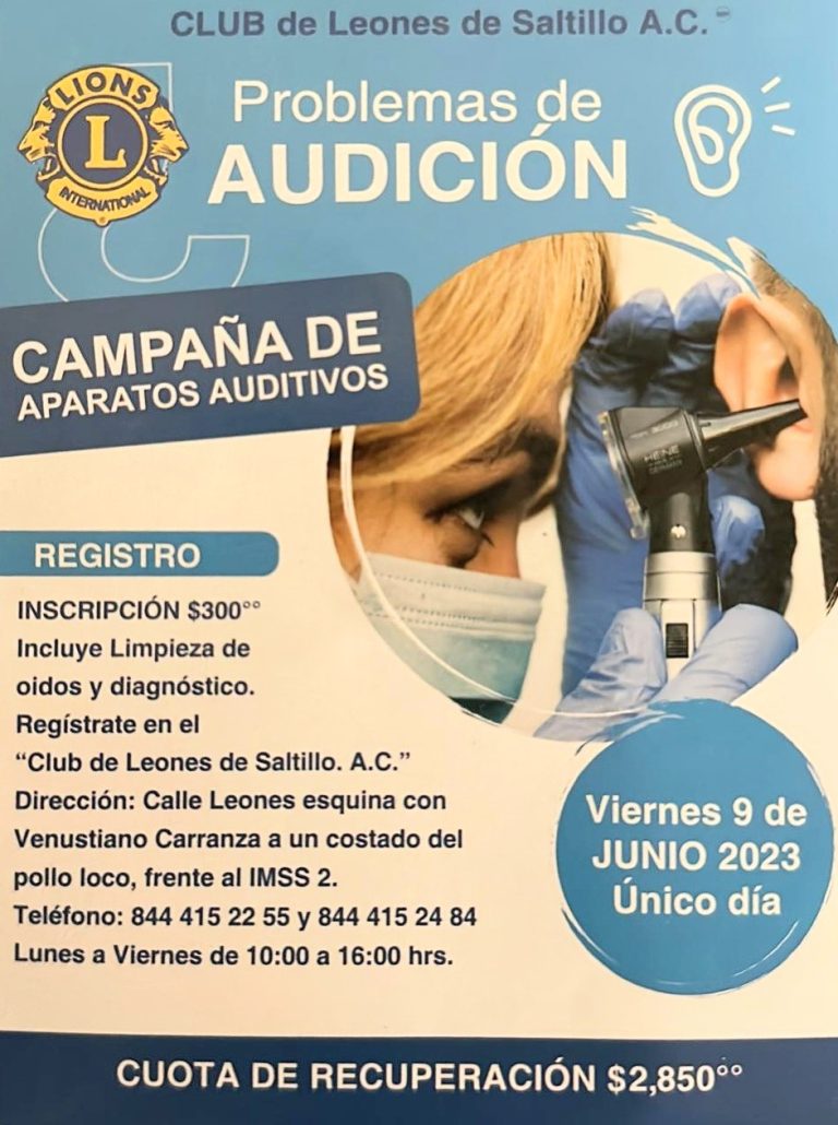 Realizará Club de Leones de Saltillo campaña de aparatos auditivos 