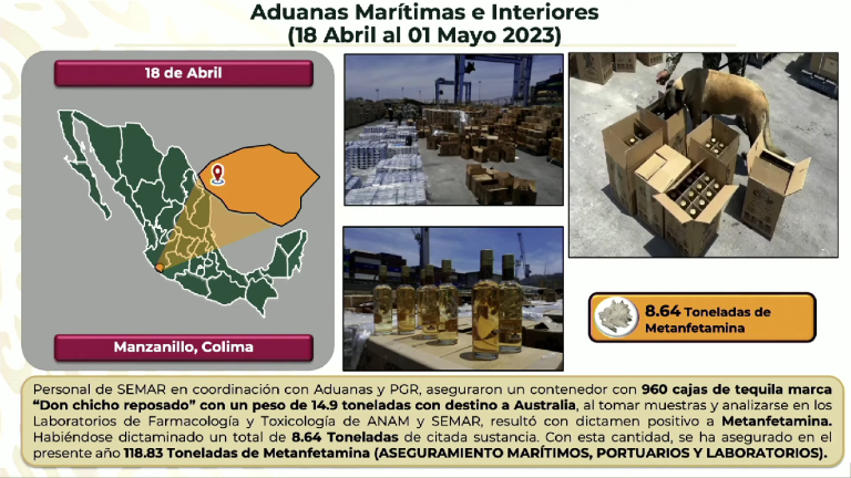 Revela Semar nueva modalidad de tráfico de metanfetaminas en tequila