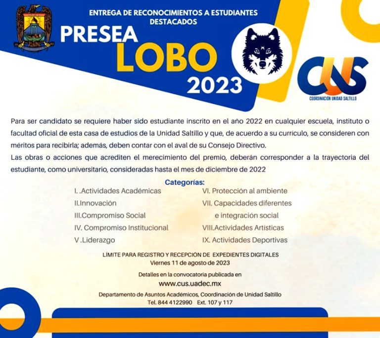 Convoca UA de C a sus estudiantes a participar en la Presea Lobo 2023