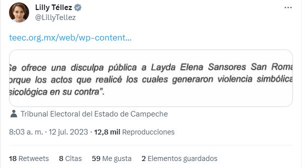 Lilly Téllez se disculpa públicamente por llamar “botarga” a Layda Sansores