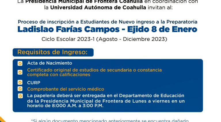 Abiertas inscripciones en la Escuela de Bachilleres “Ladislao Farías Campos” de la UA de C Extensión Ejido 8 de enero