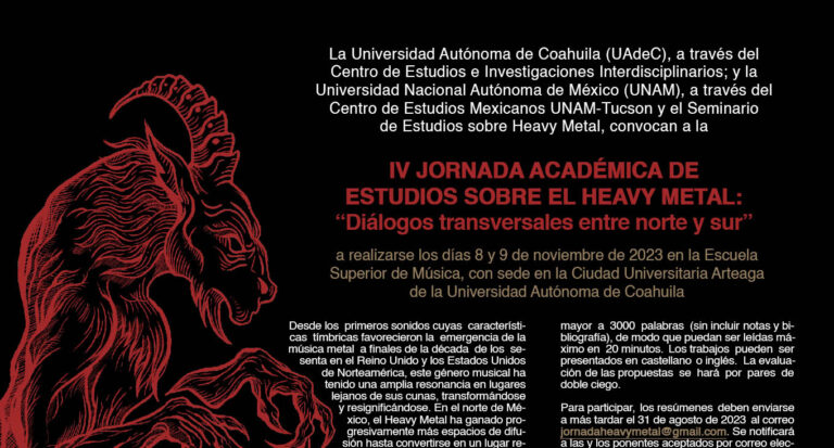 Convoca UA de C a participar en la IV Jornada Académica de Estudios sobre el Heavy Metal: Diálogos transversales entre norte y sur