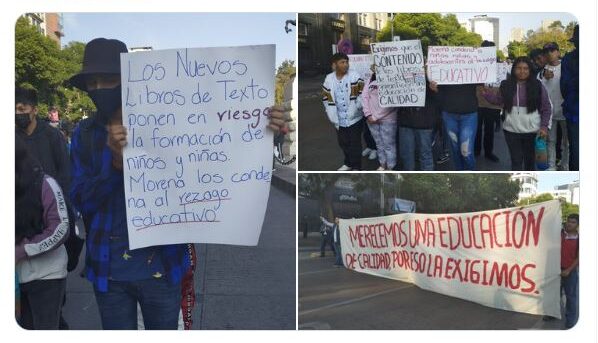 Decenas de estudiantes protestan en el Zócalo de la CDMX contra los nuevos libros de texto