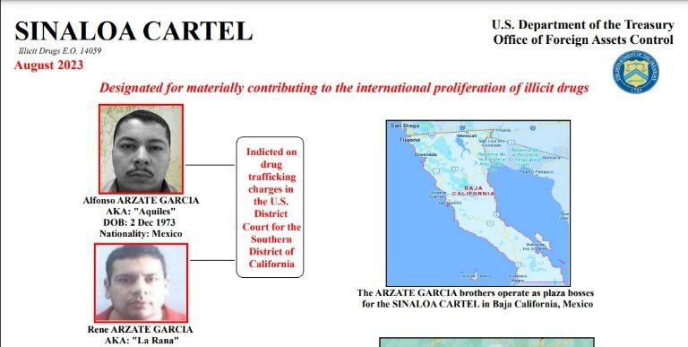 Estados Unidos sanciona a representantes del Cártel de Sinaloa en Tijuana por tráfico de fentanilo