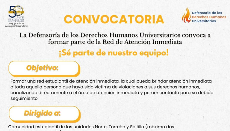 Forma parte de la “Red de Atención Inmediata” de la Defensoría de los Derechos Humanos Universitarios