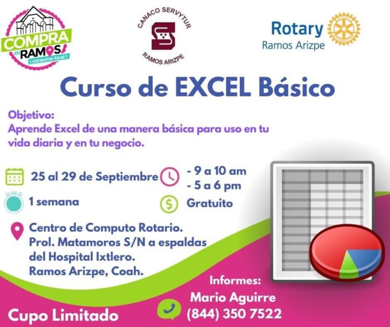 Canaco Ramos Arizpe invita comerciantes a participar en curso de Excel básico 