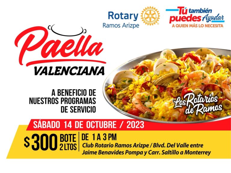 Rotarios de Ramos Arizpe invitan a su venta de paella a beneficio de programas de servicio