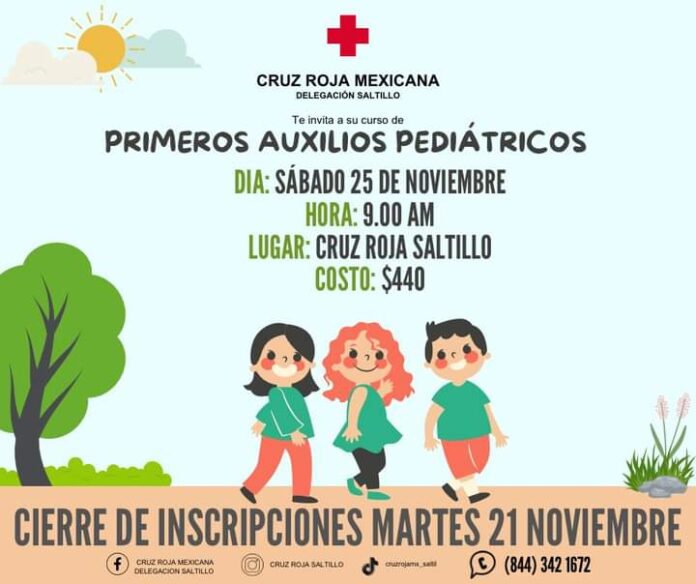 Impartirá Cruz Roja Saltillo curso de primeros auxilios pediátricos este 25 de noviembre