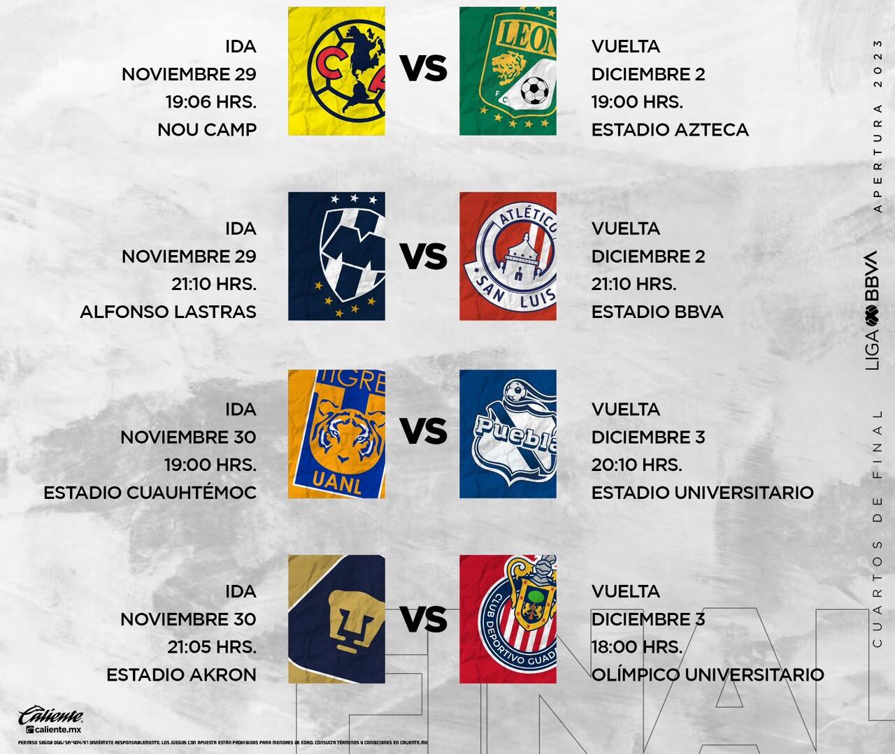 Liga MX Cuartos de final vuelta, fechas, horario y transmisión