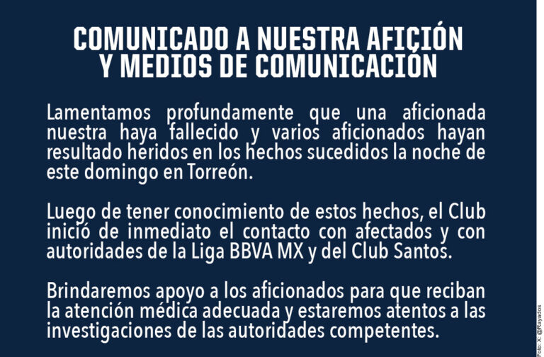 Lamenta Rayados muerte de aficionada; la Liga investiga
