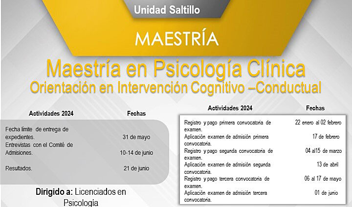 Abre UA de C convocatoria para especializarse en la Maestría en Psicología Clínica con Orientación en Intervención Cognitivo-Conductual