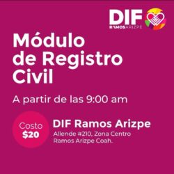 Habrá actas de nacimiento a bajo costo en el DIF Ramos Arizpe