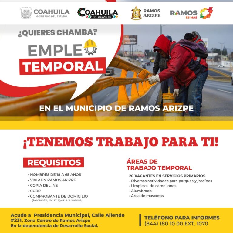 Vacantes disponibles para empleo temporal en Ramos Arizpe