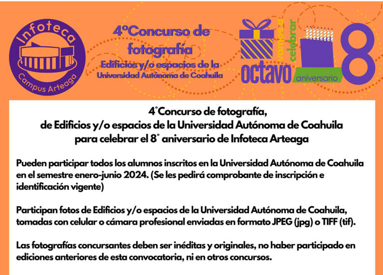 Convoca Infoteca Arteaga de la UA de C a participar en el Cuarto Concurso de Fotografía de Edificios o Espacios Universitarios