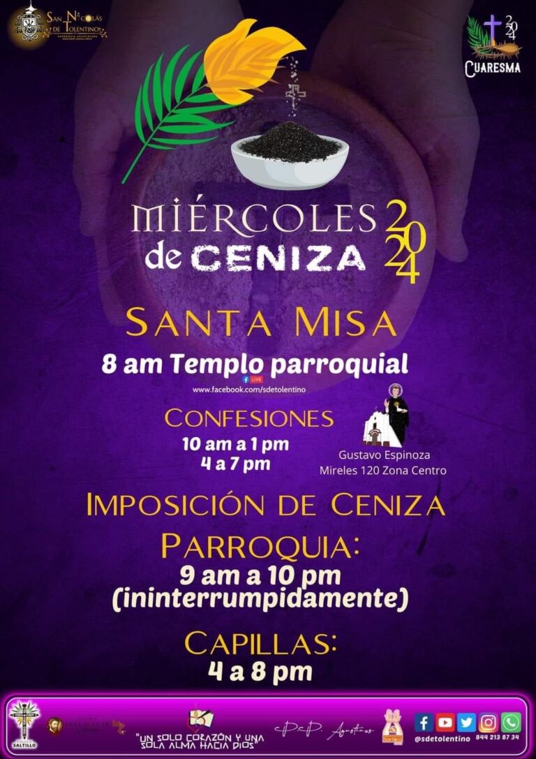 Parroquia San Nicolás de Tolentino en Ramos Arizpe da a conocer horarios para la imposición de la ceniza 