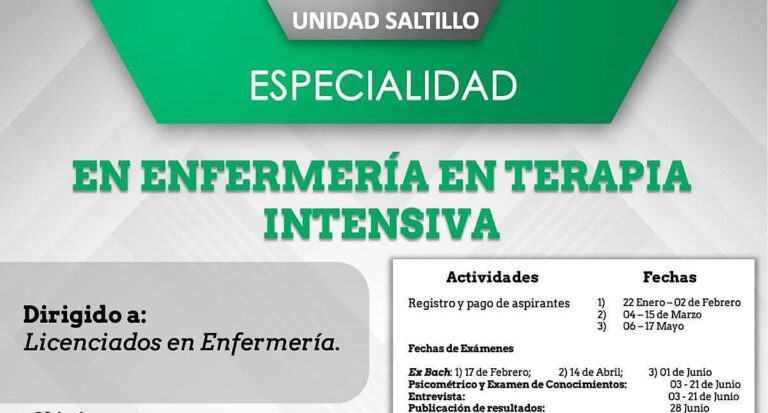 Continúan inscripciones abiertas para la Especialidad en Enfermería en Terapia Intensiva que ofrece la UA de C