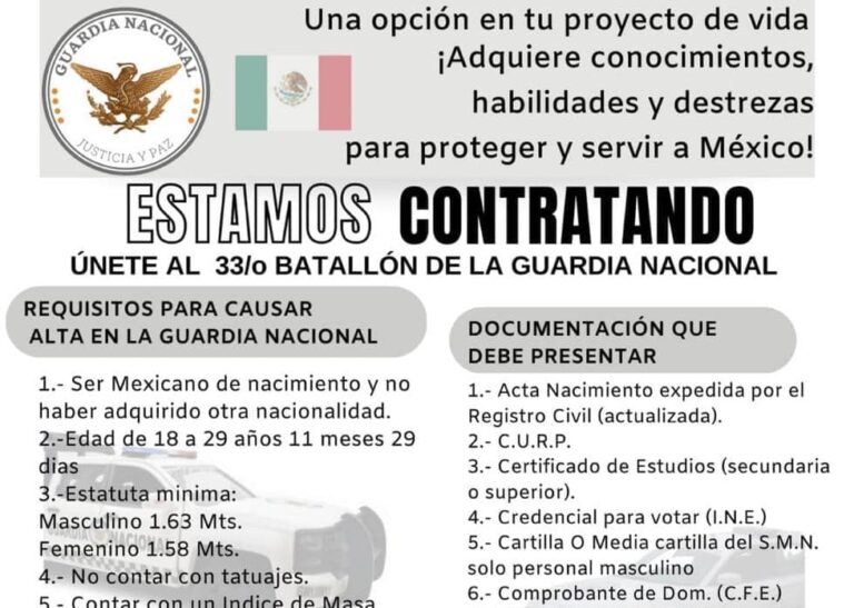 Buscan en Saltillo elementos para el 33 Batallón de la Guardia Nacional