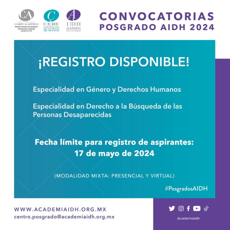 Cursa en la AIDH de la UA de C las Especialidades en Género y Derechos Humanos y en Derecho a la Búsqueda de las Personas Desaparecidas