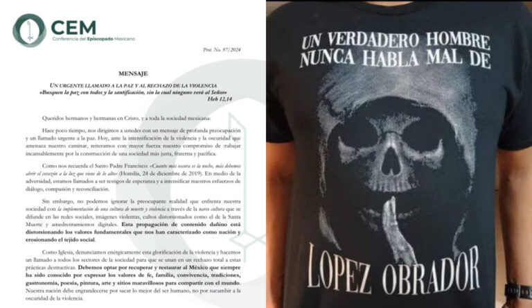 La Iglesia Católica condenó la difusión en redes sociales de la Santa Muerte y hace un llamado a la paz