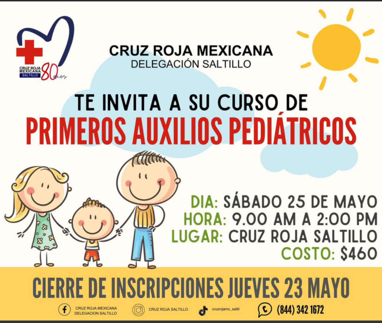 Impartirá Cruz Roja Saltillo curso de primeros auxilios pediátricos este 25 de mayo