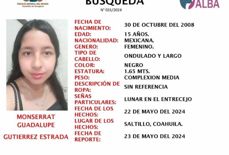 Buscan a menor desaparecida en Saltillo; activan protocolo Alba 