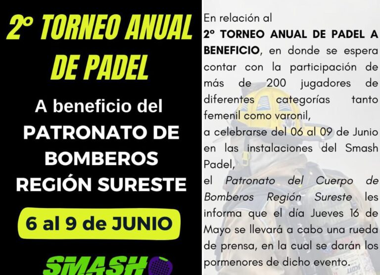 Invitan Bomberos de Saltillo a Segundo Torneo Anual de Pádel, se realizará del 6 al 9 de junio