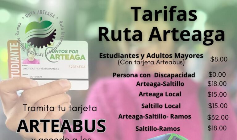 Conoce las tarifas de la Ruta Arteaga y las facilidades de la tarjeta Arteabus