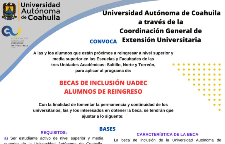 Convoca UA de C a sus estudiantes de reingreso a postularse al Programa de Becas de Inclusión