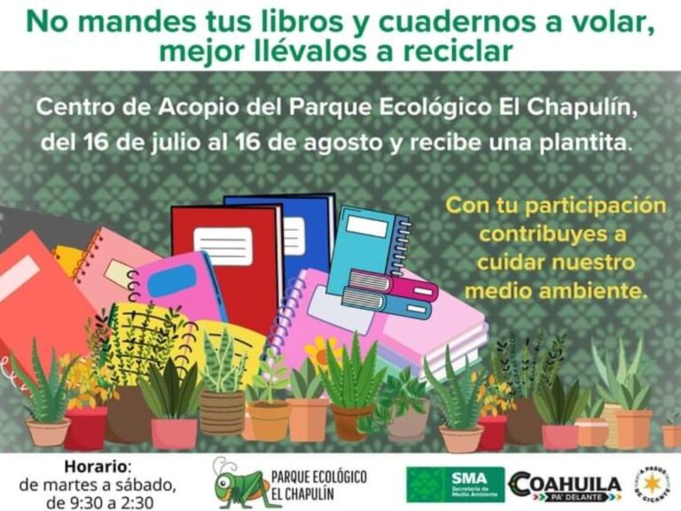 Dale una segunda oportunidad a tus libros y cuadernos, mándalos a reciclar en el Parque El Chapulín