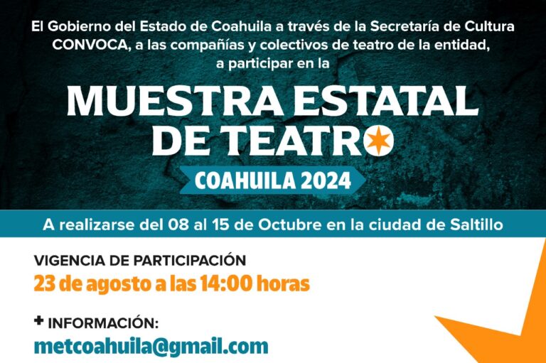 Cultura Coahuila abre la convocatoria para la Muestra Estatal de Teatro