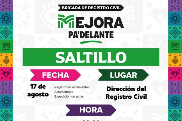 Invita Coahuila a brigada de Registro Civil en Saltillo