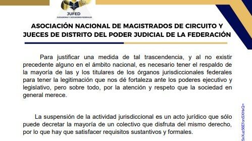 Jueces y magistrados acuerdan “paro pacífico” para el 21 de agosto en protesta por reformas al Poder Judicial