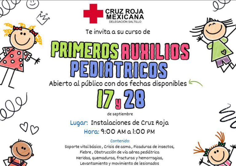 Impartirá Cruz Roja Saltillo cursos de primeros auxilios pediátricos los días 17 y 28 de septiembre