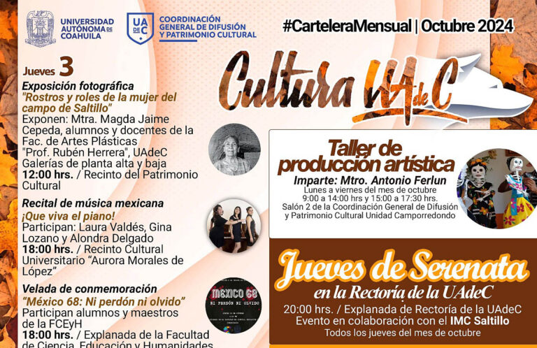 Invita UAdeC a Disfrutar de la Agenda Cultural de Octubre