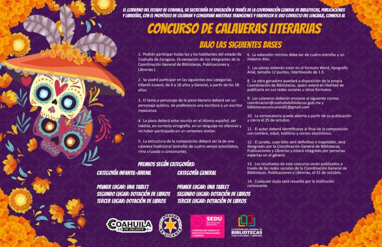 Convoca el Gobierno de Coahuila al concurso de Calaveras Literarias