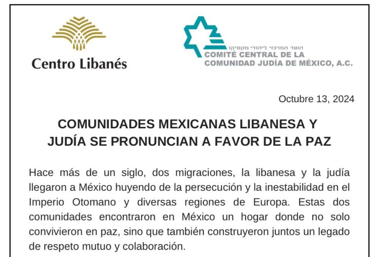 Las comunidades judía y libanesa mexicana se pronuncian por la paz en Medio Oriente