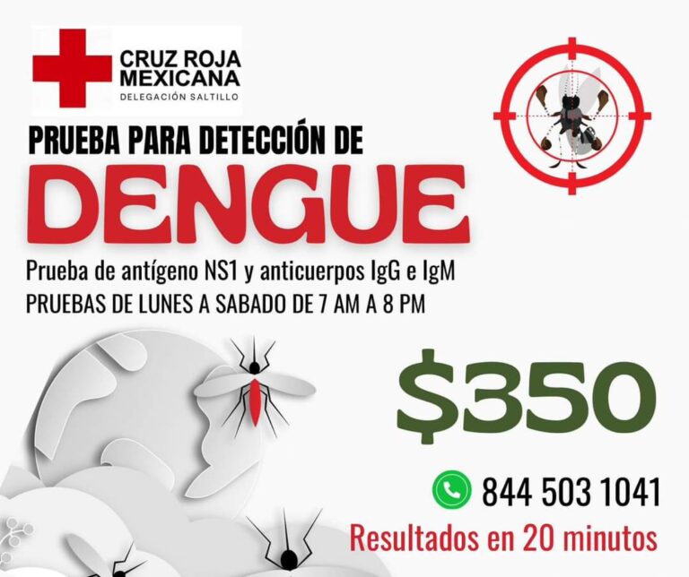 Ofrece Cruz Roja Saltillo pruebas de detección de dengue a 350 pesos