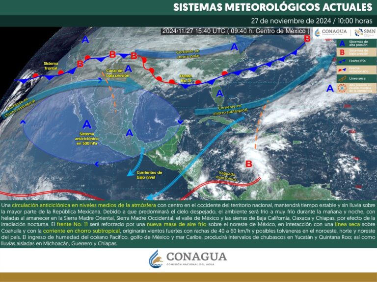 Frente frío número 11 y masa de aire frío ocasionarán vientos fuertes y descenso de temperatura en Coahuila