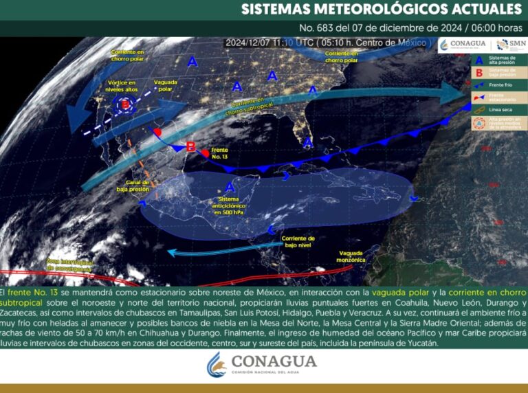 Frente frío número 13 generará lluvias y mantendrá temperaturas bajas en todo el estado