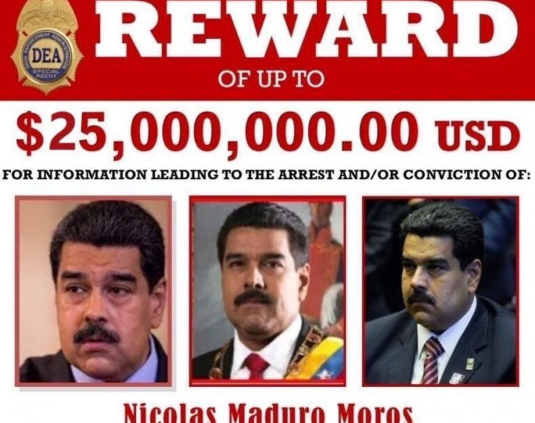 Estados Unidos aumentó a 25 millones de dólares la recompensa por la captura de Nicolás Maduro